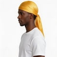 thumbnail image 3 of Yvsxxv Solid Color Silky Bandana, Polyester Long-Tail Head Wrap, Unisex Daily Hair Accessory, Yellow, 1 Pc, 3 of 3