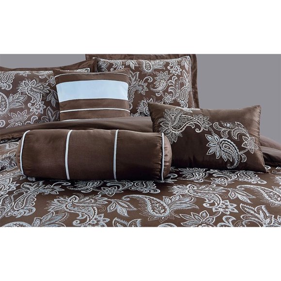 Comforter Set King Size 7-Piece Soft Bedding Quilt Coverlet Bedspread with Traditional Floral Medallion Pattern for Bedroom
