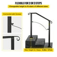 thumbnail image 4 of VEVORbrand Handrails for Outdoor Steps, Fit 2 or 3 Steps Outdoor Stair Railing, Arch#2 Wrought Iron Handrail, Height adjustable Porch Railing, Black Handrails for Concrete Steps or Wooden Stairs, 4 of 10