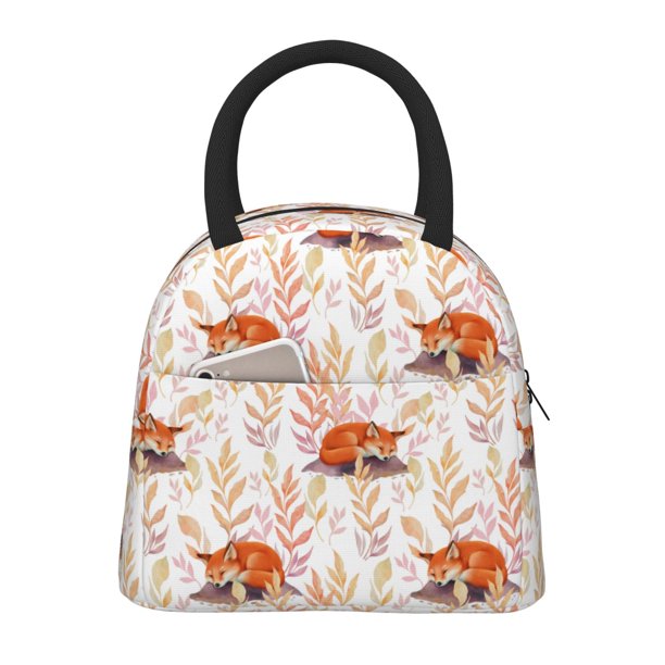 Easygdp Cute Sleepy Fox Bolsa de Almuerzo Insulada Grande, Forro de Aluminio, Diseño Espacioso, a Prueba de Fugas, Ideal para Trabajo, Picnics, Viajes y Actividades al Aire Libre