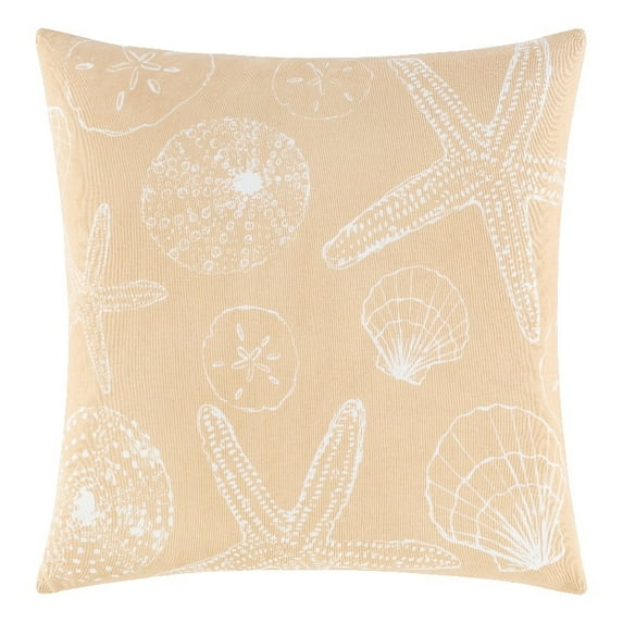 Surya Sea Life 18x18" Square Coastal Cotton Pillow Kit in Beige/White