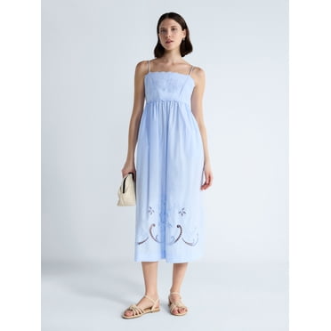 Free Assembly Women’s Embroidered Cotton Midi Dress, Sizes XS-XXL