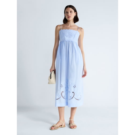Free Assembly Women’s Embroidered Cotton Midi Dress, Sizes XS-XXL