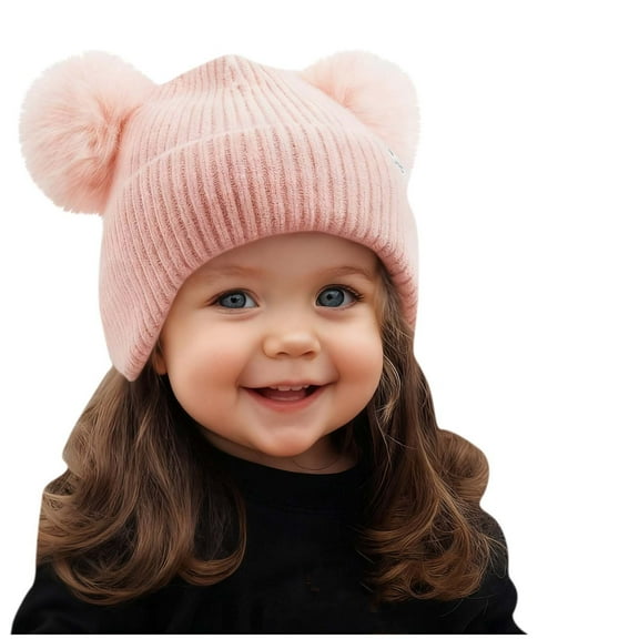 Infant Cute Pompom Hat Girls Boys Winter Warm Knit Beanies Toddler Baby Soft Cotton Beanie Hats Pink, 6-36 Months