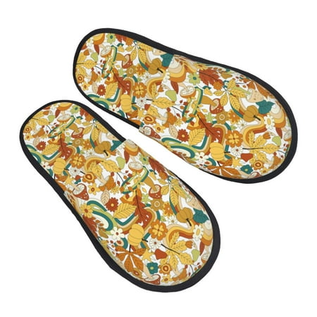 

Jgfou 70s Groovy Hippie Print Womens Cozy Memory Foam Slippers Soft Warm Slip On House Slippers Anti-Skid Rubber Sole Creative Gifts for Women Mom Girlfriend