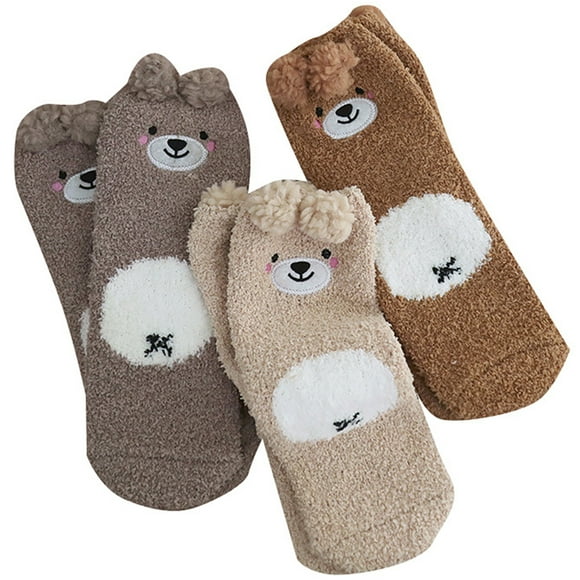 Fuzzy Socks Soft Warm 3 Pairs Cute Bear Fluffy Socks Sleeping Socks Crew Socks