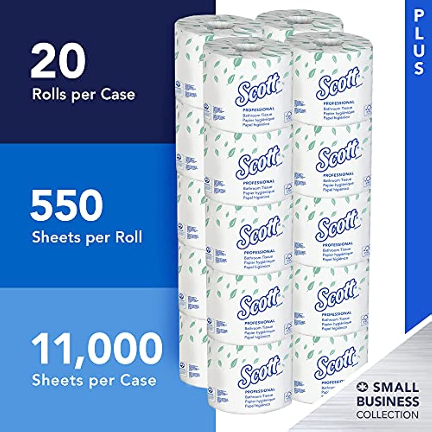 Scott Essential Professional Bulk Toilet Paper For Business (13607), Individually Wrapped Standard Rolls, 2-Ply, White, 20 Rolls/Convenience Case, 550 Sheets/Roll