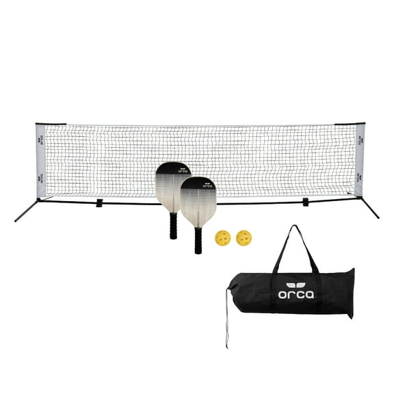 12.5ft Pickleball Half Court Net Set with Steel Pole Bar EZ Connect System, Includes Paddles, Pickleballs, and Carrying Bag for Travel Games by ORCA