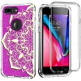 thumbnail image 1 of iPhone 8 Plus Case with Screen Protector, Hard Plastic Front Casing+Soft TPU Back Cover Shockproof Full Body Protective Phone Case for iPhone 7 Plus/8 Plus - Glitter Violet Mandala Flower, 1 of 8