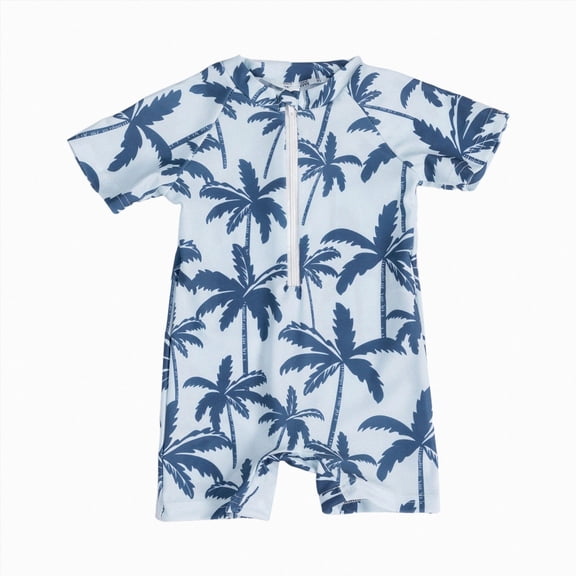 kmaduk Toddler Baby Boy Rashguard Sunsuit One Piece Swimsuit Shark Pattren Jumpsuit Boys Beach Summer Clothes (Blue, 18-24 Months)