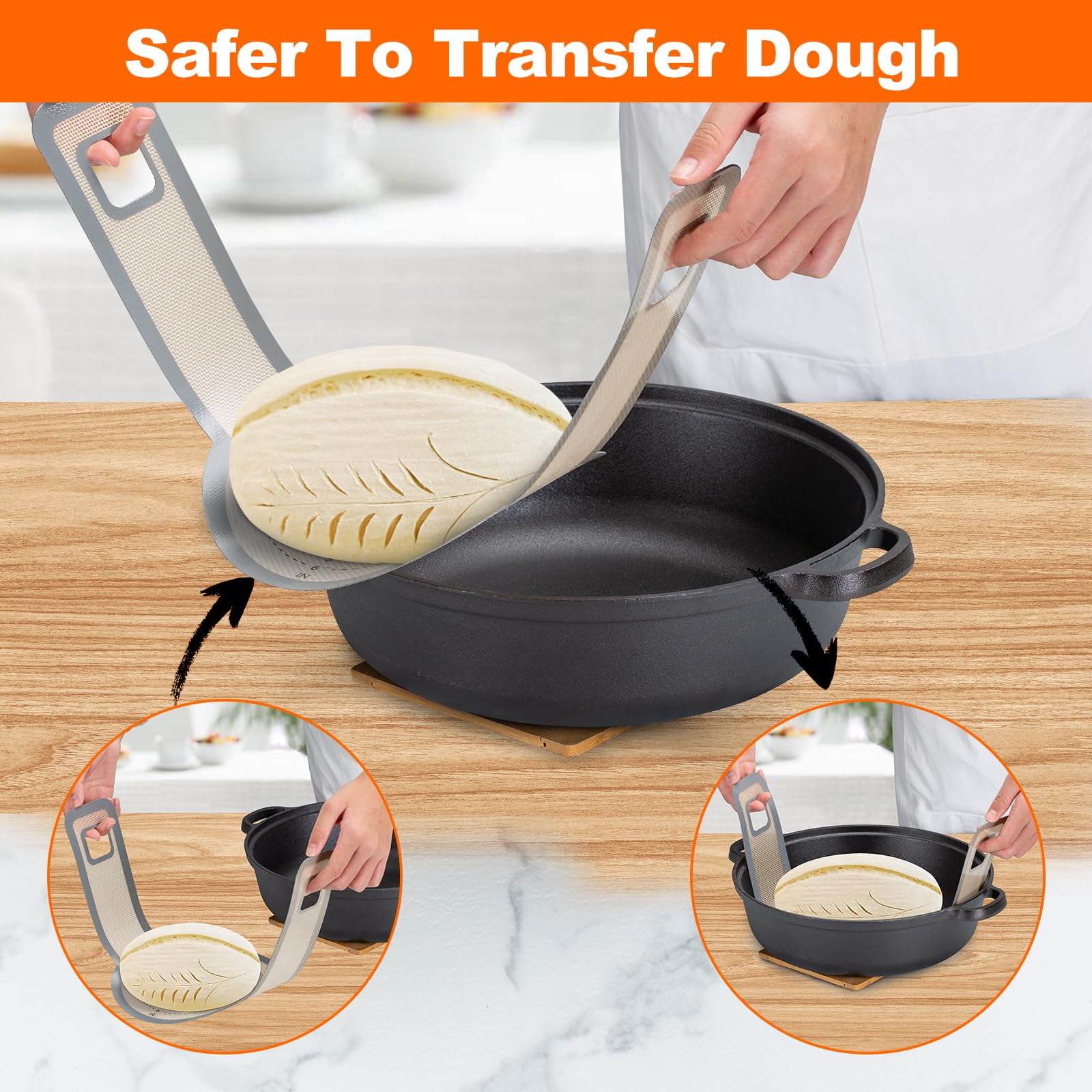 ACTIMED 2-Pack Silicone Bread Slings For Dutch Oven - Non-Stick, Reusable Sourdough Baking Mat (Oval, Grey)