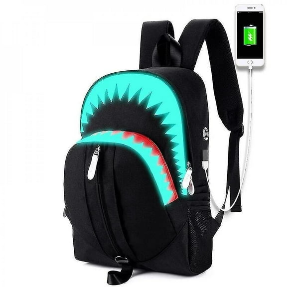 Luminous backpack shark laptop backpack usb charging school bag waterproof travel bag lc1250