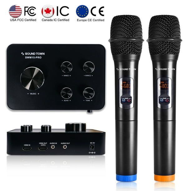 Sound Town Wireless Microphone Karaoke Mixer System with HDMI ARC, Optical, AUX, Bluetooth - Supports Smart TV with HDMI Output (ARC), Media Box, Sound Bar, Home Theater (SWM15-PRO) Walmart.com