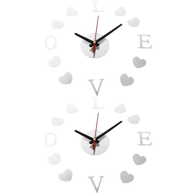 Reloj colgante moderno con espejo de amor, decoración de pared, números romanos, silencioso, acrílico, para oficina, 2 piezas