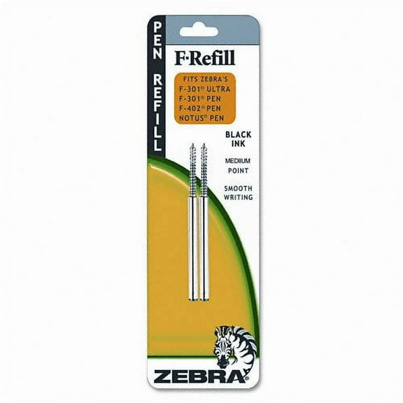 Zebra: Refill for F301, F301 Ultra, F402, Silver Select Ballpoint, Med, BLK, 2/pk -:- Sold as 2 Packs of - 2 - / - Total of 4 Each
