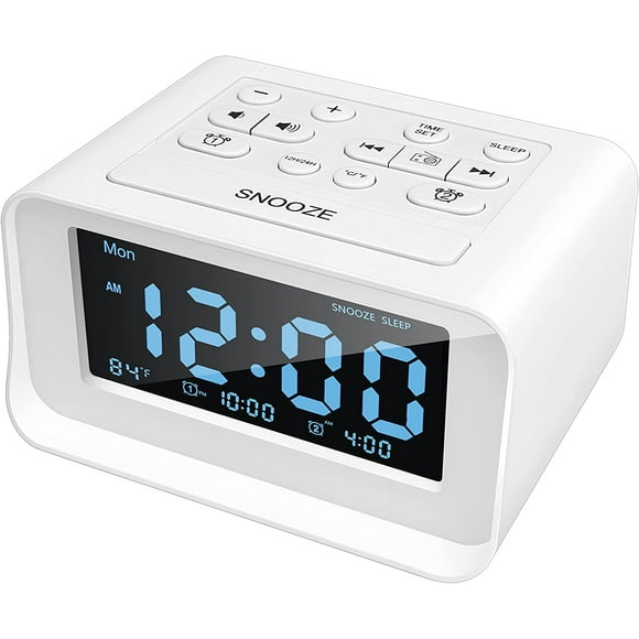 Digital Alarm Clock Radio, Small Clock for Bedroom/Kids/Teens, Dual Alarms, 0-100% Dimmer, Adjustable Alarm Volume, with Dual USB Charging Ports, Snooze, Temperature, Battery Backup (White)_Special G…