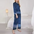 thumbnail image 4 of Kll Retro Blue Glitter Print Women'S Long Sleeve Pajamas With Pants Sleepwear Loungewear 2 Set-Large, 4 of 9