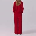 thumbnail image 4 of WTOBBY Women's 2 Piece Casual Round Neck Sportswear Set with Multi-Pocket Wide Leg Athletic Pants, Loose Fit Tracksuit Outfit for Women,Red S, 4 of 4