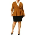 thumbnail image 3 of MODA NOVA Juniors Plus Size Curve 3/4 Sleeve Peplum Bomber Work Blazer, 3 of 6