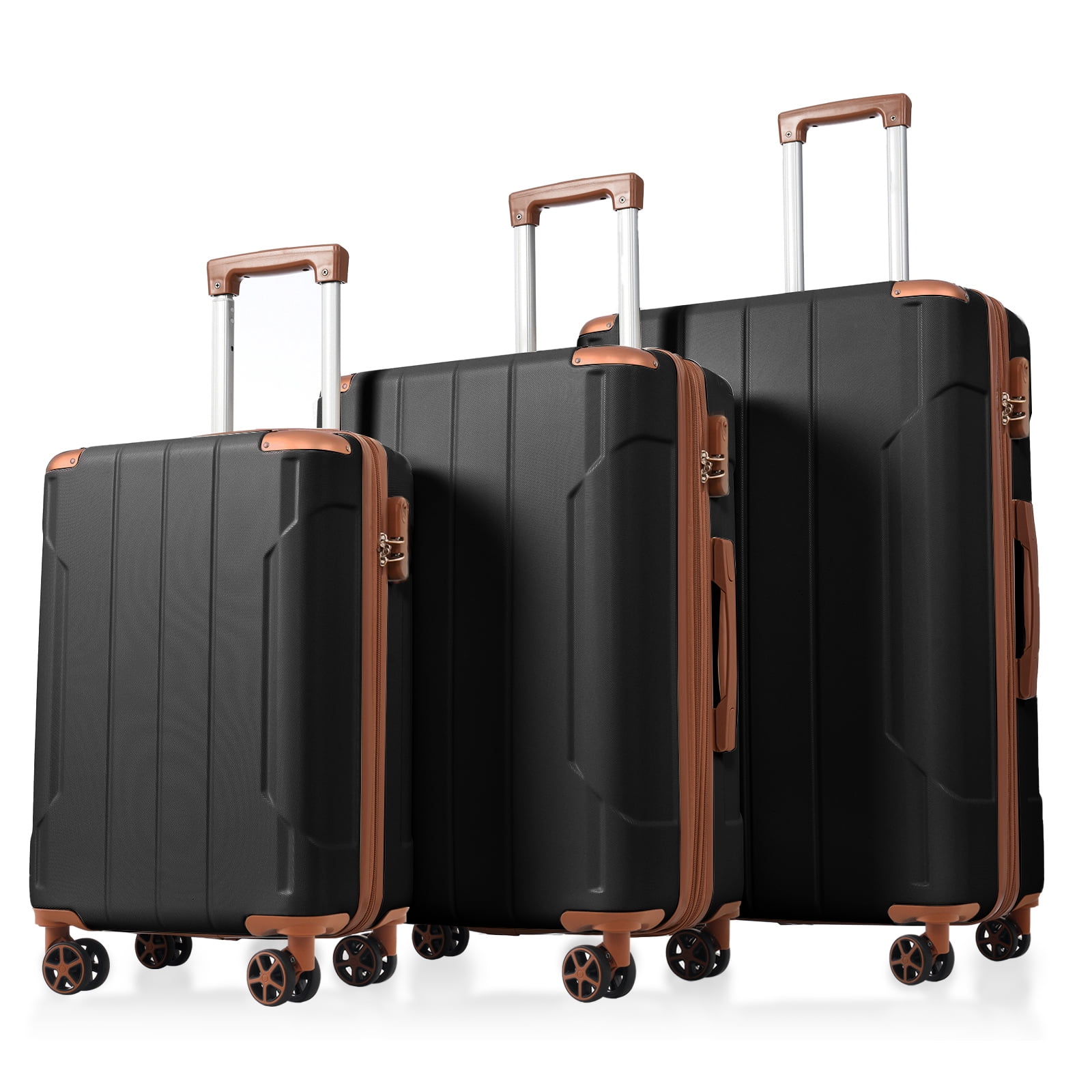 Hardside Suitcase, Luggage Sets 3 Piece, Hard shell ABS Lightweight Durable Suitcases with Double Spinner Wheels 20/24/28 Inch (Black Brown), Black Brown Hardside Luggage,Hardside Checked Luggage