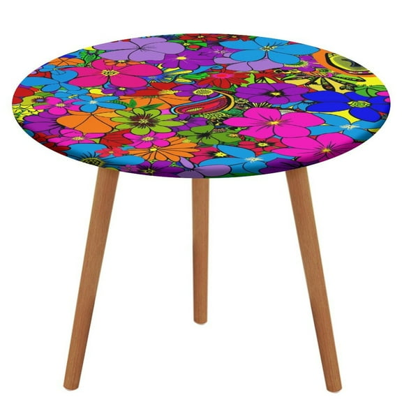 Nostalgic Vintage Floral Round Fitted Tablecloth with Backing Elastic Edge Design Table Cover Waterproof Oil-Proof Table Cloth Stain-Resistant Wipeable for Round Table