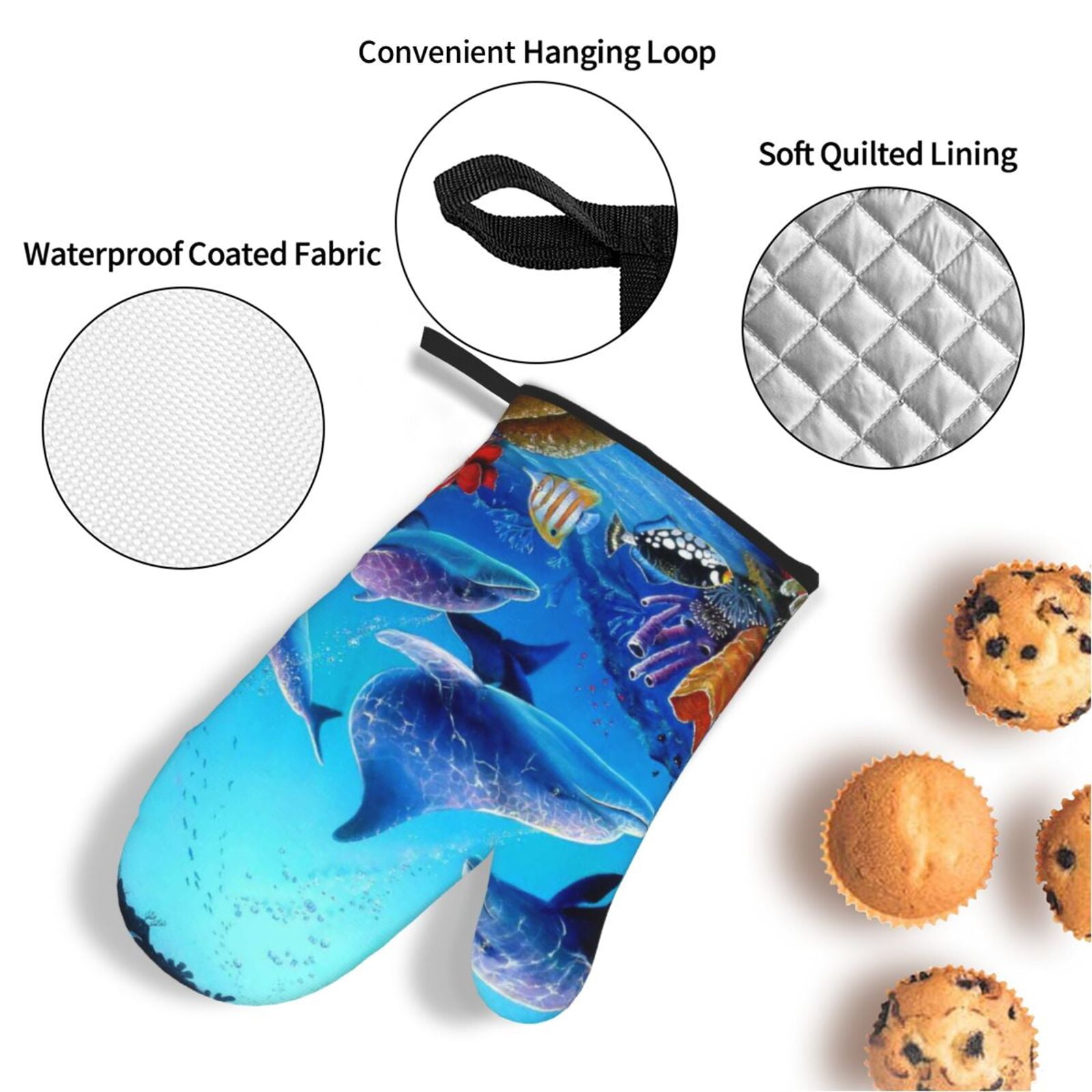 Dolphins Rainbow Dolphin 4Pcs Oven Mitts and Pot Holders Sets Oven Kitchen Gloves Hot Pads for Cooking BBQ Baking Grilling