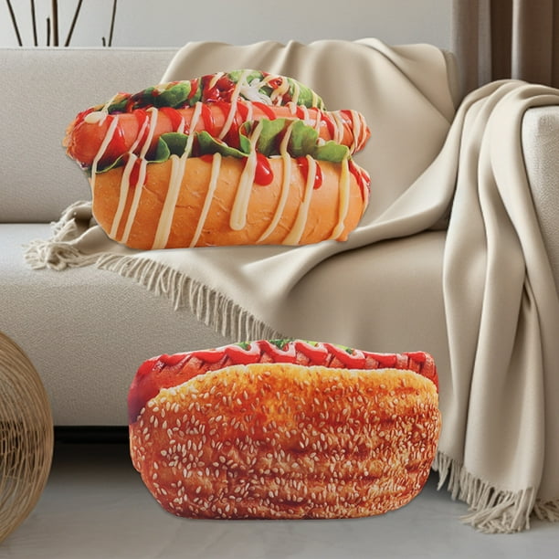 Ganfancp Almohada de Juguete Impresa Almohada de Tiras de Perro Caliente Almohada de Siesta de Oficina Cojín Multiusos Almohada de Comida Simulada Almohada de Siesta de Casa Cómoda Almohada Suave Ofe