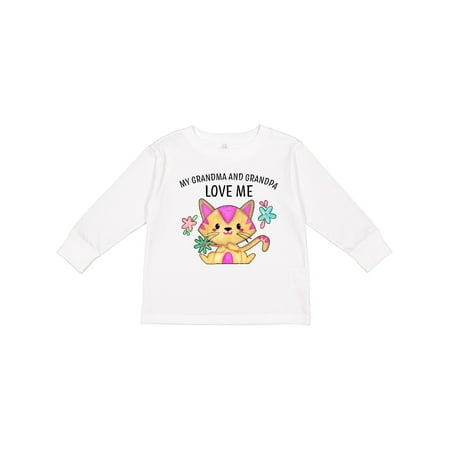 

Inktastic My Grandma and Grandpa Love Me with Cute Kitten and Flowers Boys or Girls Long Sleeve Toddler T-Shirt