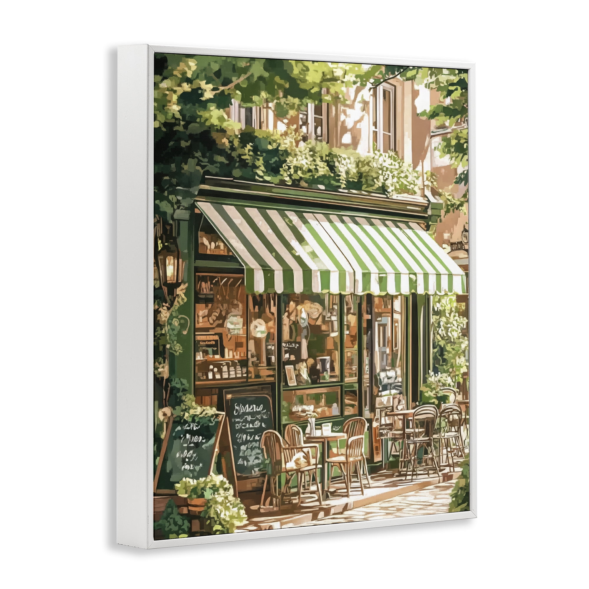 Stupell Industries Coffee Shop Awning & Greenery White Framed Giclee Art, design by LSR Design Studio