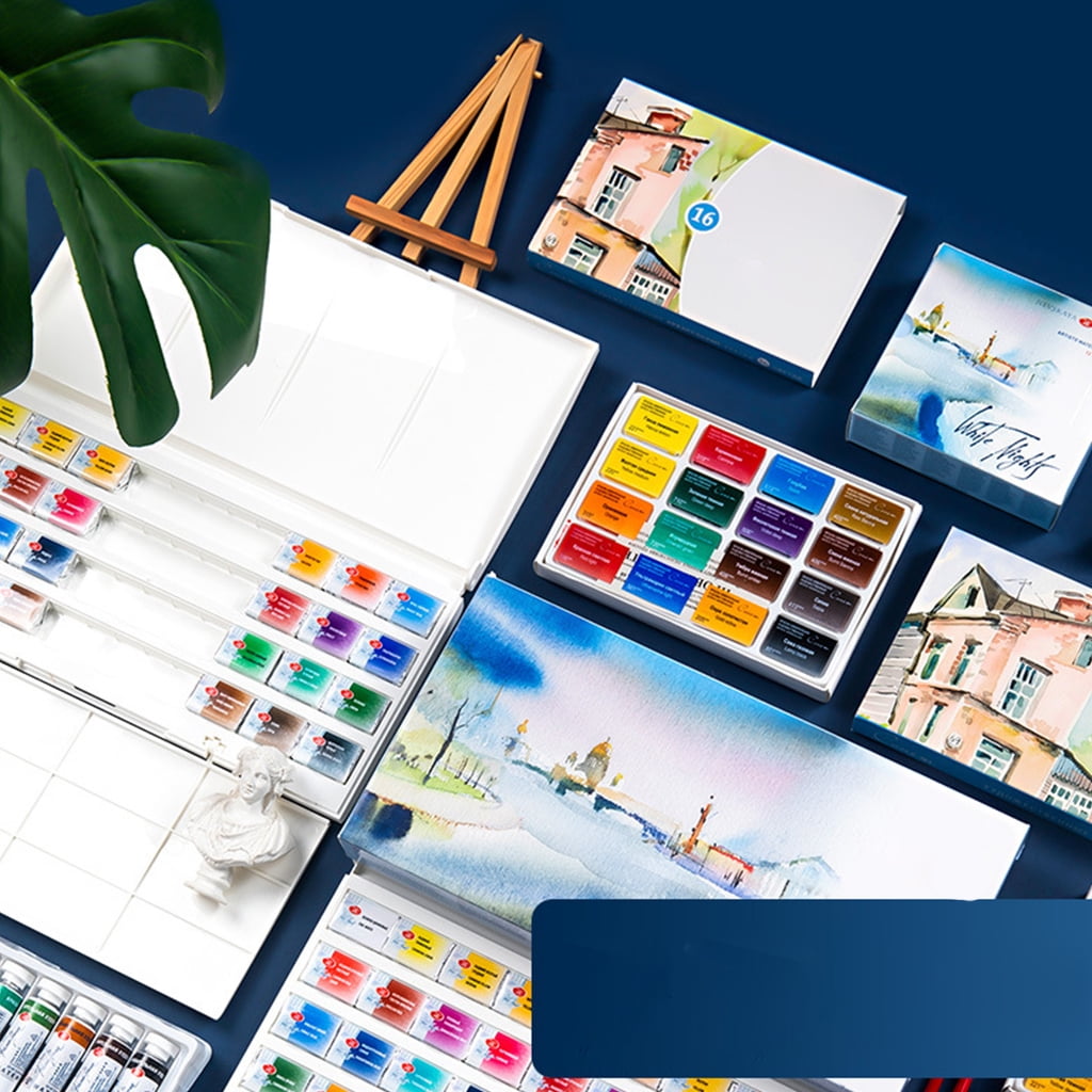Milue 24 Colors Artist Solid Watercolor Paint Foldable Palette Lid Drawing Supplies