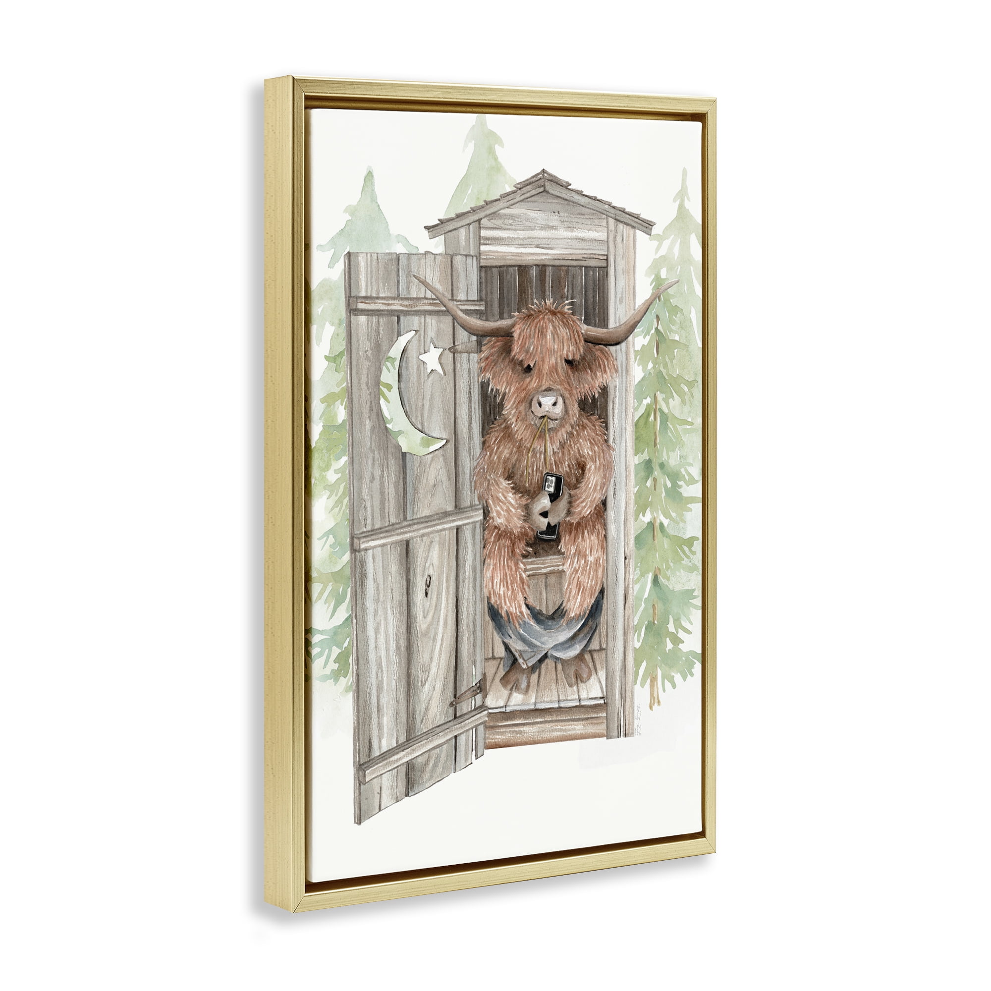Stupell Industries Lost In Scroll Outhouse Gold Framed Floater Canvas Wall Art, design by Cindy Jacobs