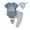 Blue, variant on Aojekbee Baby Boys 3Pcs Summer Outfits Short Sleeve Letter Print Romper Pants Hat Set Newborn Clothes