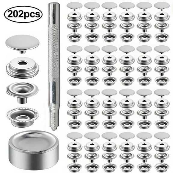 202pcs 15mm Stainless Steel Tapping Snap Fastener Kit Tent Marine Yacht Boat Canvas Cover Tools Sockets Buttons Silver Buttons