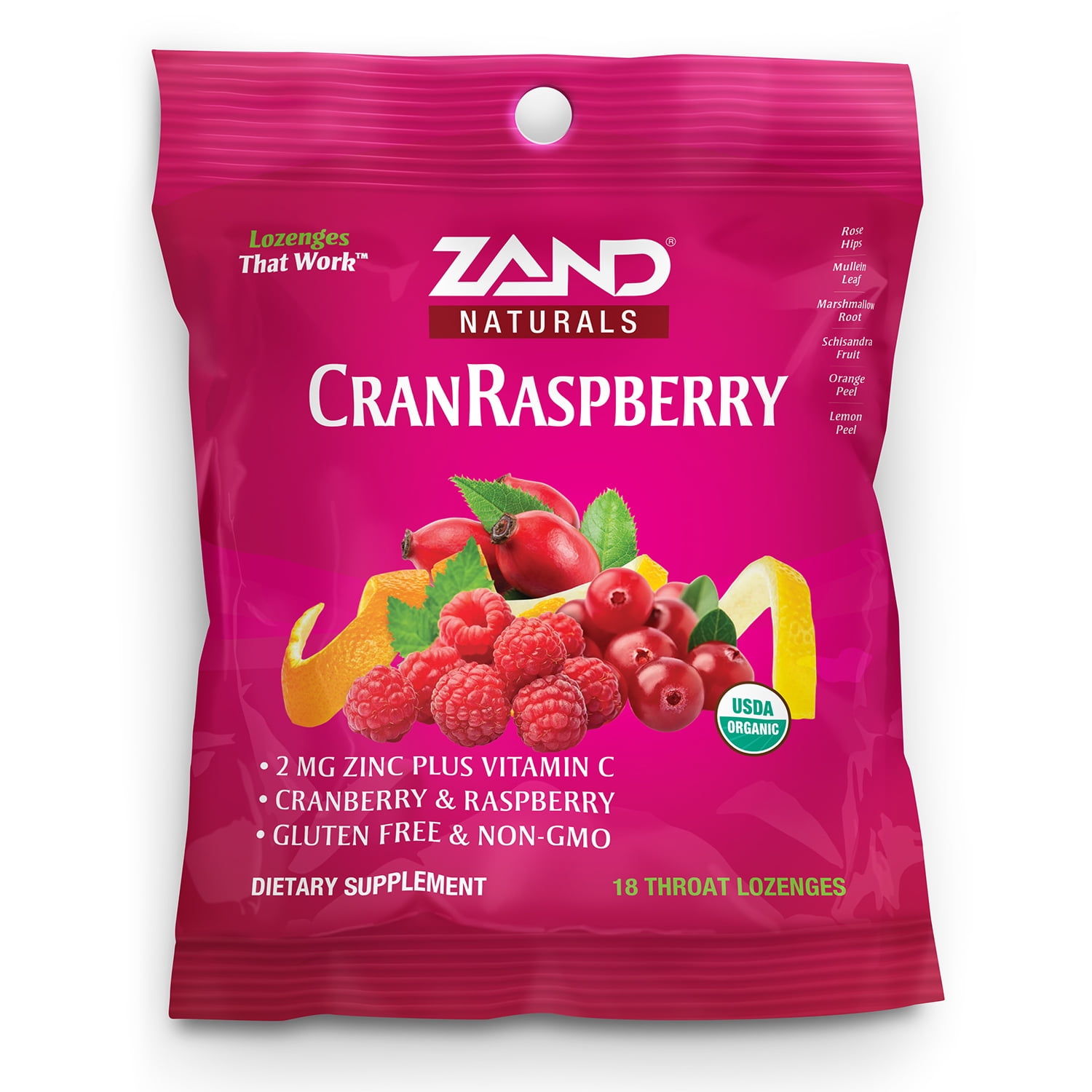 Zand Immunity Organic CranRaspberry HerbaLozenge Throat Drops w/ Vitamin C & Zinc | No Corn Syrup