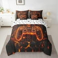 thumbnail image 2 of Manfei Boys Gamer Gaming Bedding Comforter Set 7 Pieces, Flame Lightning Honeycomb Queen Bedding Sets, Black Neon Orange Queen Sheet Sets, Microfiber Bedroom Decor, 2 of 8