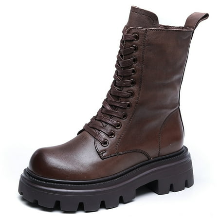 

Women‘s Platform Ankle Combat Boots Solid Color Zipper & Lace Up Round Toe Shoes Women‘s Outdoor Footwear