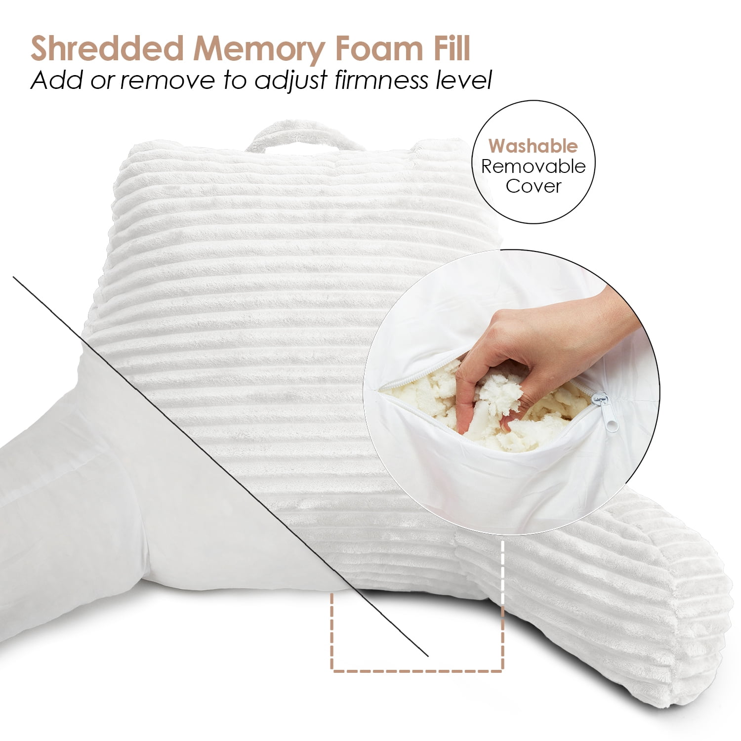 Clara Clark Backrest Pillow with Arms, Medium, White