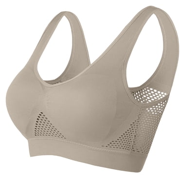Horkkom Wireless Bras for Women Plus Size Breathable Padded Wide Strap Pullover U Neck Solid Color Sports Bras Comfortable Yoga Workout Bras