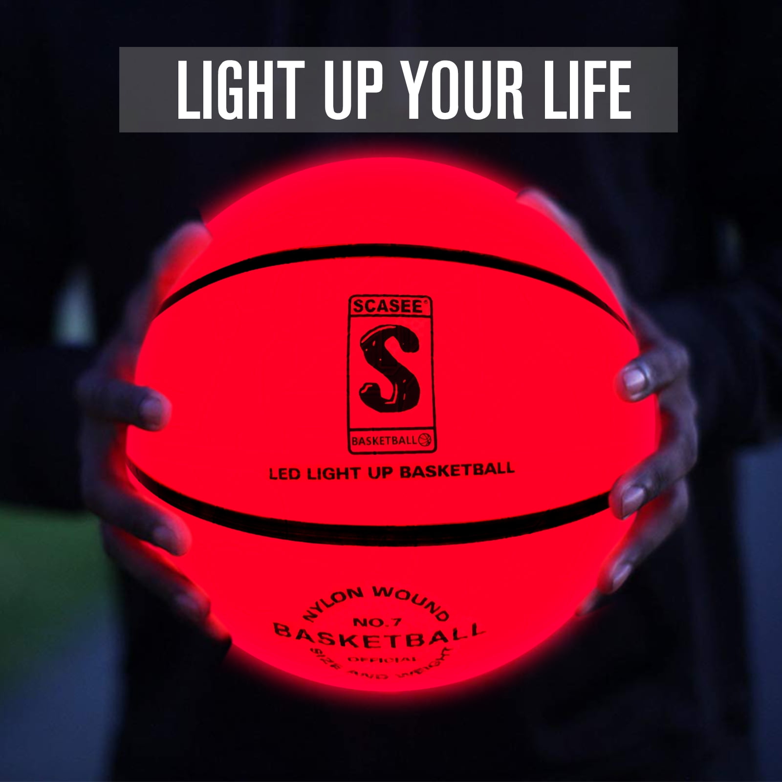 Light Up Basketball Night Light - Official Size 7 - Waterproof Glow Basketball with Two High Bright LEDs Perfect Glow in The Dark,Official Size& Weight with Pump for Man Teen Boy for Gift Toys