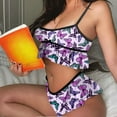thumbnail image 1 of Women Print Sleeveless Ruffles Bowknot Design Cami Shorts Lingerie Sleepwear Set, 1 of 3