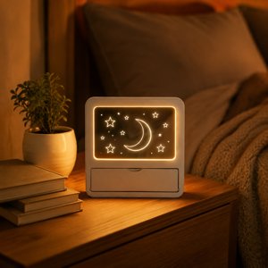 Erasable Acrylic Message Board - Desk Night Light, Hidden Storage Drawer, Multifunctional Office Centerpiece, Led Desk organizer, White, JKODE