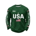 thumbnail image 2 of BUWTTED Men's T Shirts Long Sleeve Crew Neck USA Letter Print Graphic Knit Tees Independence Day Casual Green Shirt XXL, 2 of 3