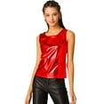 thumbnail image 1 of Allegra K Día de San Patricio Camiseta Sin Mangas Con Cuello En U, Elástico, Ajustado, Brillante Y Metálico Brillante Para Mujer Rojo S, 1 of 6