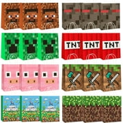 24 Pcs Pixel Theme Party Favor Bags, Minecraft Birthday Party Supplies, Pixel Miner, Video Game Birthday Party, Goodie Treat Candy Gift Bags (24Pcs)