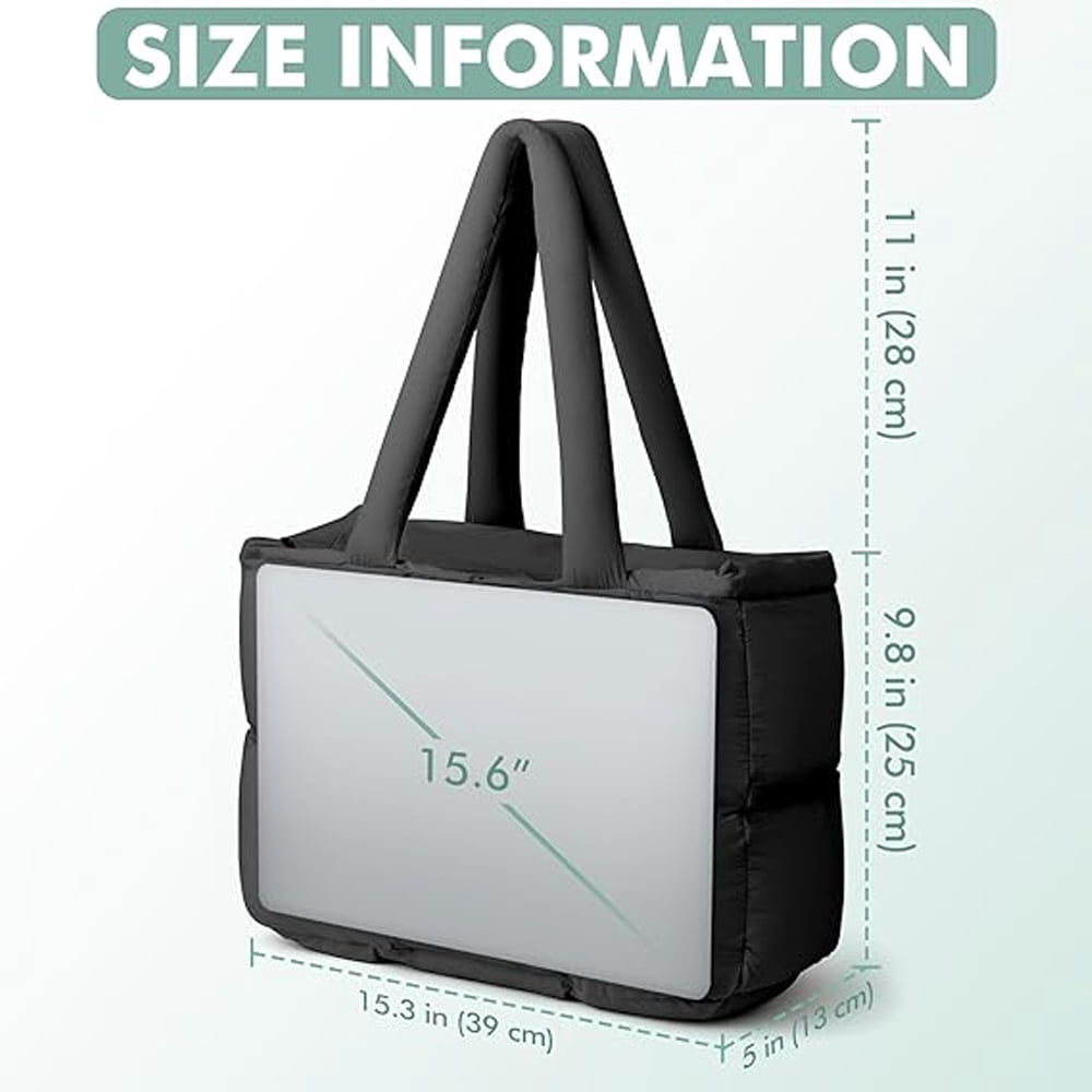 Puffer Tote Bag for Women, Large Quilted Puffy Handbag Lightweight Satchel Purse for Work Travel Gym Shop