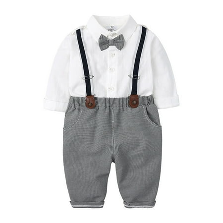 

MPWEGNP Toddler Kids Baby Boys Gentleman Suit Shirt Long Sleeve Bowtie Plaid Suspender Pant Trousers Outfits 2PCS Set Clothes Boy Outfit Size 12 Months 3 Month Girl Outfit