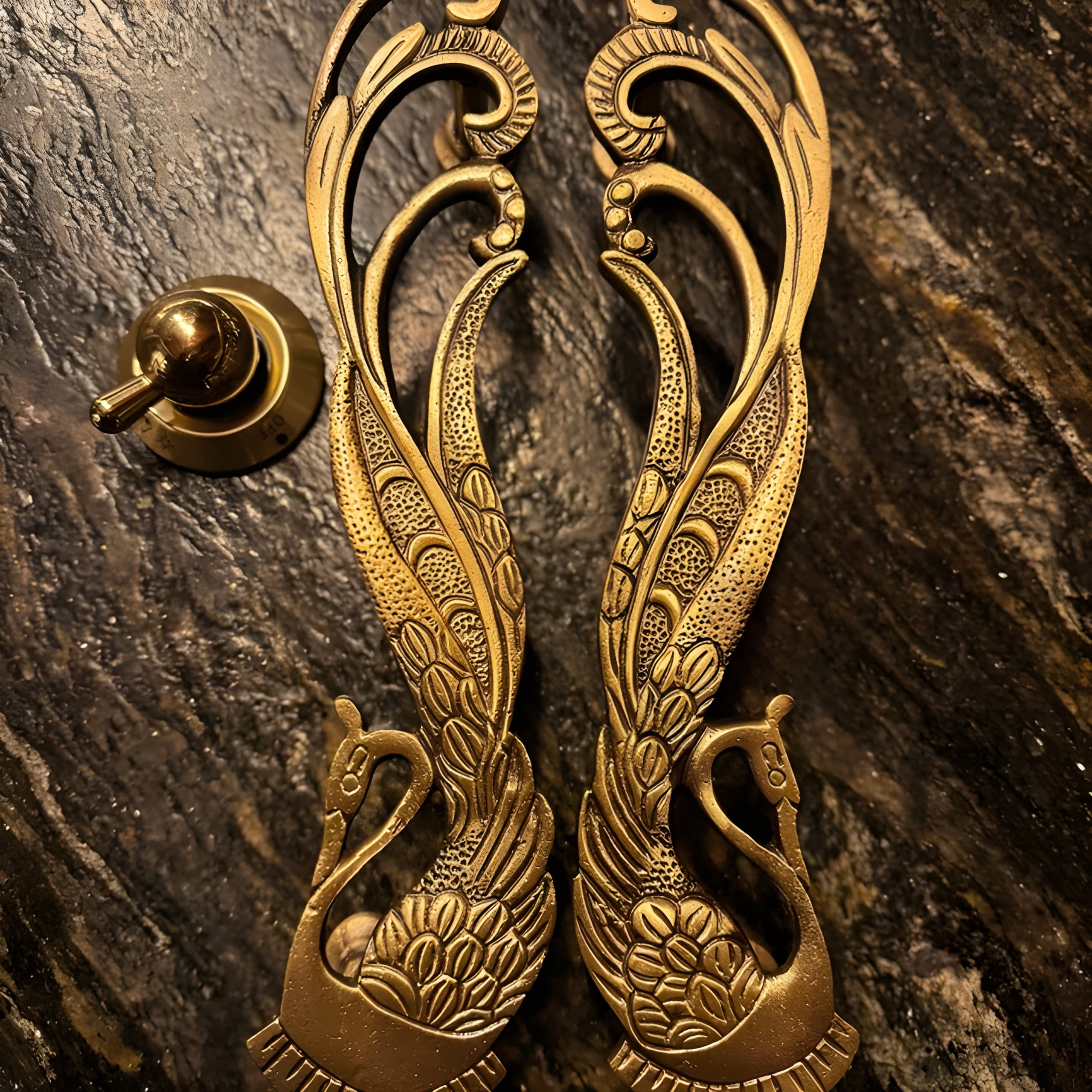 STYLENT DECOR Peacock Design Brass Door Handle Pair, Main Door Handles, Door Handles For Main Door, Material - Brass, Standard, Pack Of 2 Handles - Brass, Pull Handle (11 Inches Both Pair)
