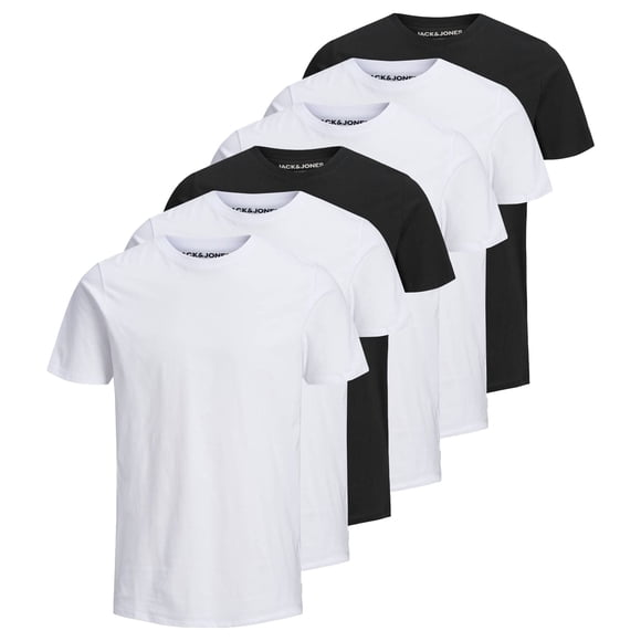 Jack & Jones Men's T-Shirt, 6-Pack - JJEORGANIC BASIC TEE O-NECK, short sleeve, organic cotton White/Black XL (X-Large)