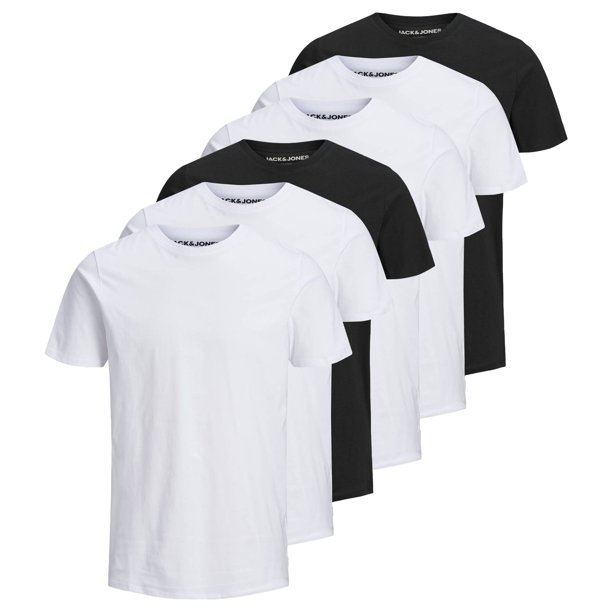 Jack & Jones Camiseta de Hombre, paquete de 6 - JJEORGANIC BASIC TEE O-NECK, manga corta, algodón orgánico Blanco/Negro XL (X-Large)