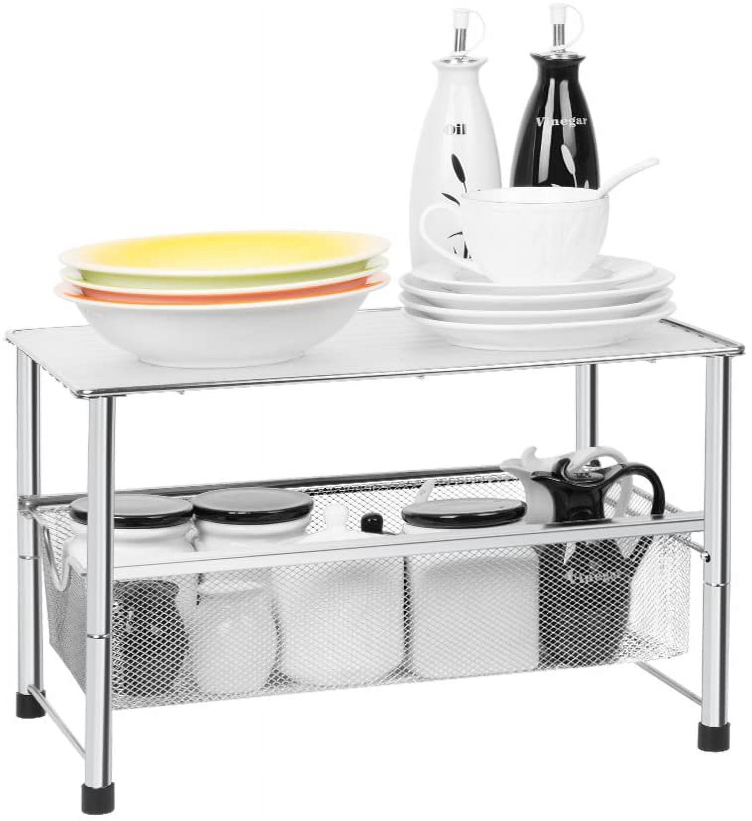 Under Sink Organizer, Sliding Mesh Basket Organizer Drawer Chrome
